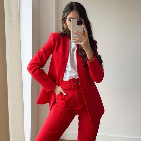 Zara Jackets & Blazers - 🔥 ZARA 2 PIECE LAPELLESS BLAZER AND FABRIC COVERED BELT PANT SET SIZE S&L ❤️🔥